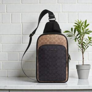 Coach Ethan Pack In Blocked Signature Canvas & Leather in Tan Black CZ394